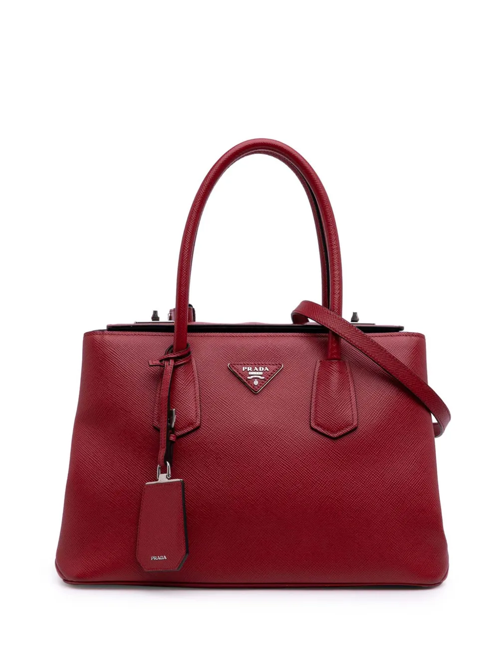 Pre-owned Prada 2010-2025 Saffiano Cuir Turnlock Twin Satchel In Red