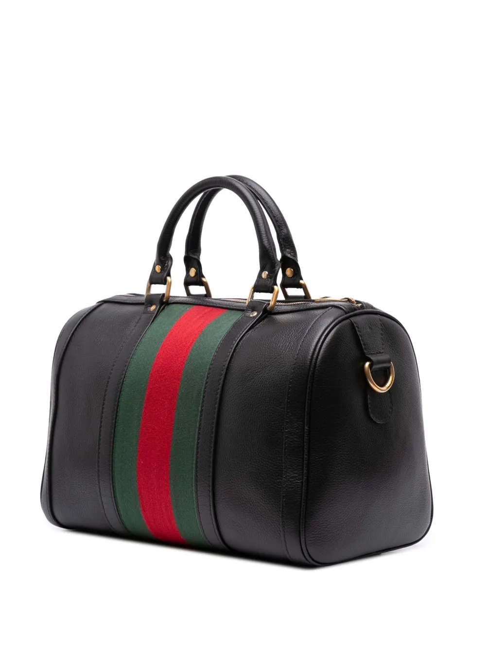 Pre-owned Gucci 2016-2025 Calfskin Web Joy Boston Bag Satchel In Black