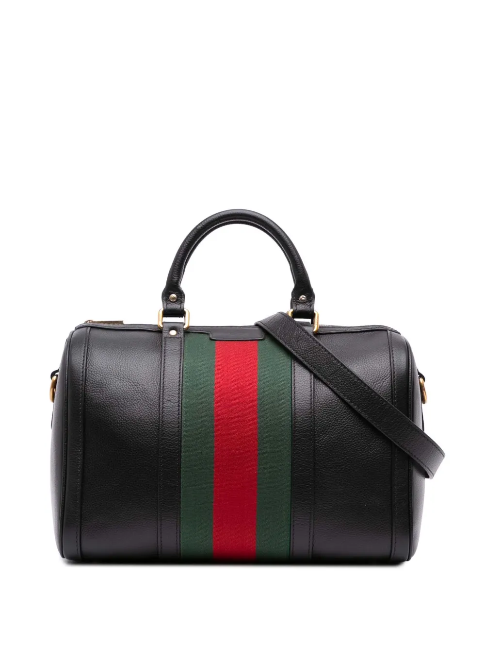 Pre-owned Gucci 2016-2025 Calfskin Web Joy Boston Bag Satchel In Black