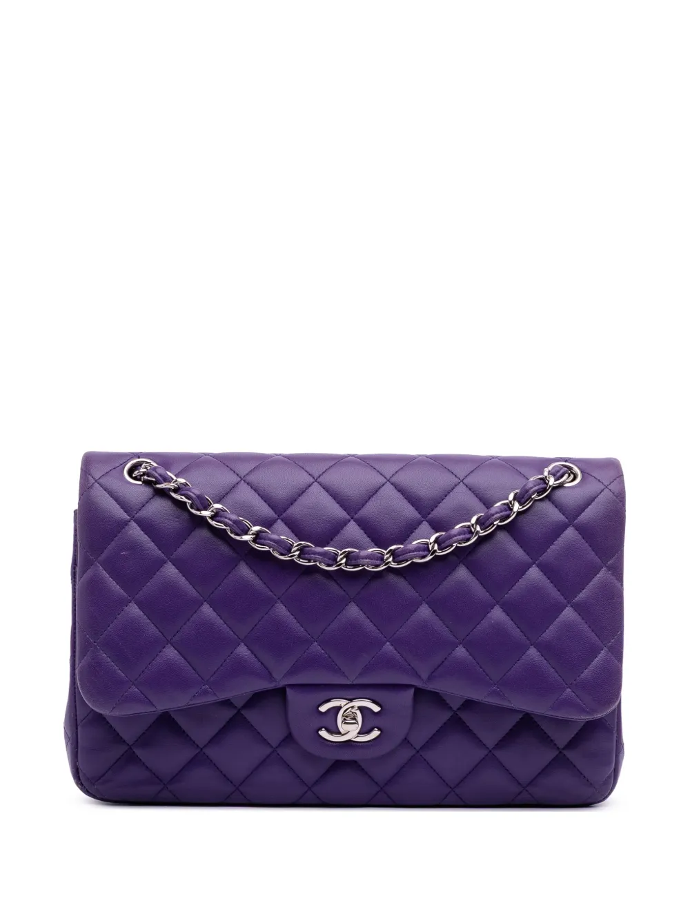 CHANEL Pre-Owned 2015-2016 ジャンボ クラシック ラムスキン ダブルフラップ ショルダーバッグ - パープル CHANEL Pre-Owned 2015-2016 ジャンボ クラシック ラムスキン ダブルフラップ ショルダーバッグ - パープル
