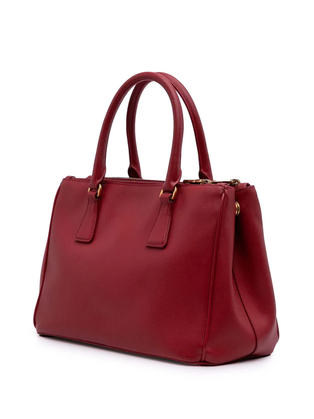 Pre-owned Prada 2000-2025 Small Saffiano Lux Galleria Double Zip Satchel In Red