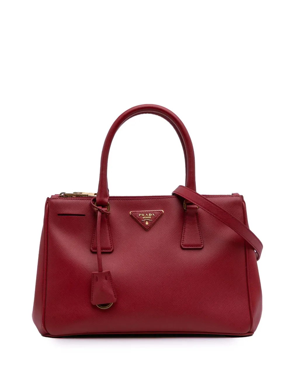 Pre-owned Prada 2000-2025 Small Saffiano Lux Galleria Double Zip Satchel In Red