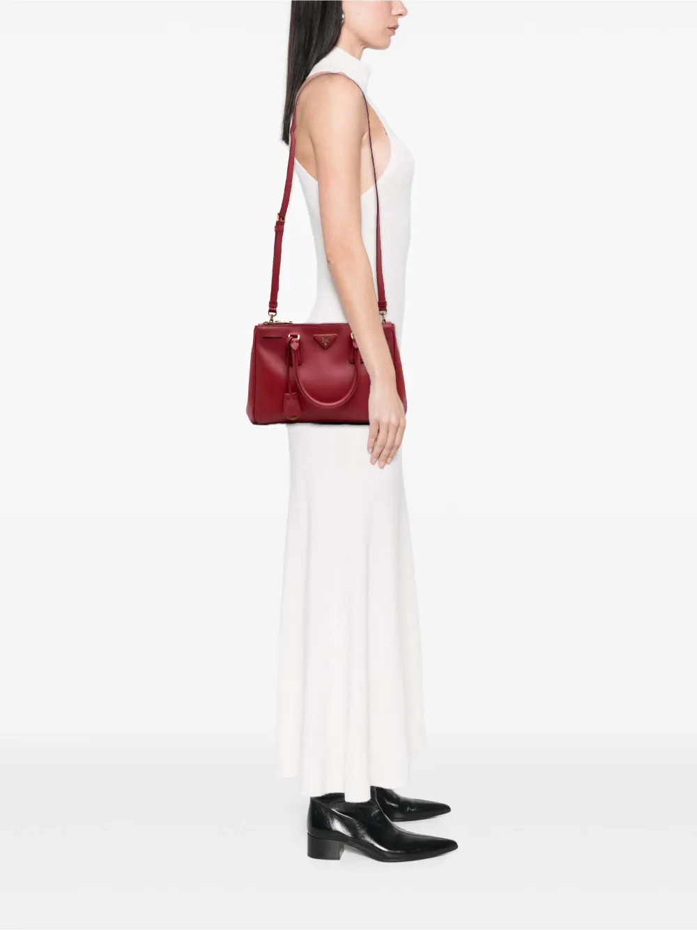 Pre-owned Prada 2000-2025 Small Saffiano Lux Galleria Double Zip Satchel In Red