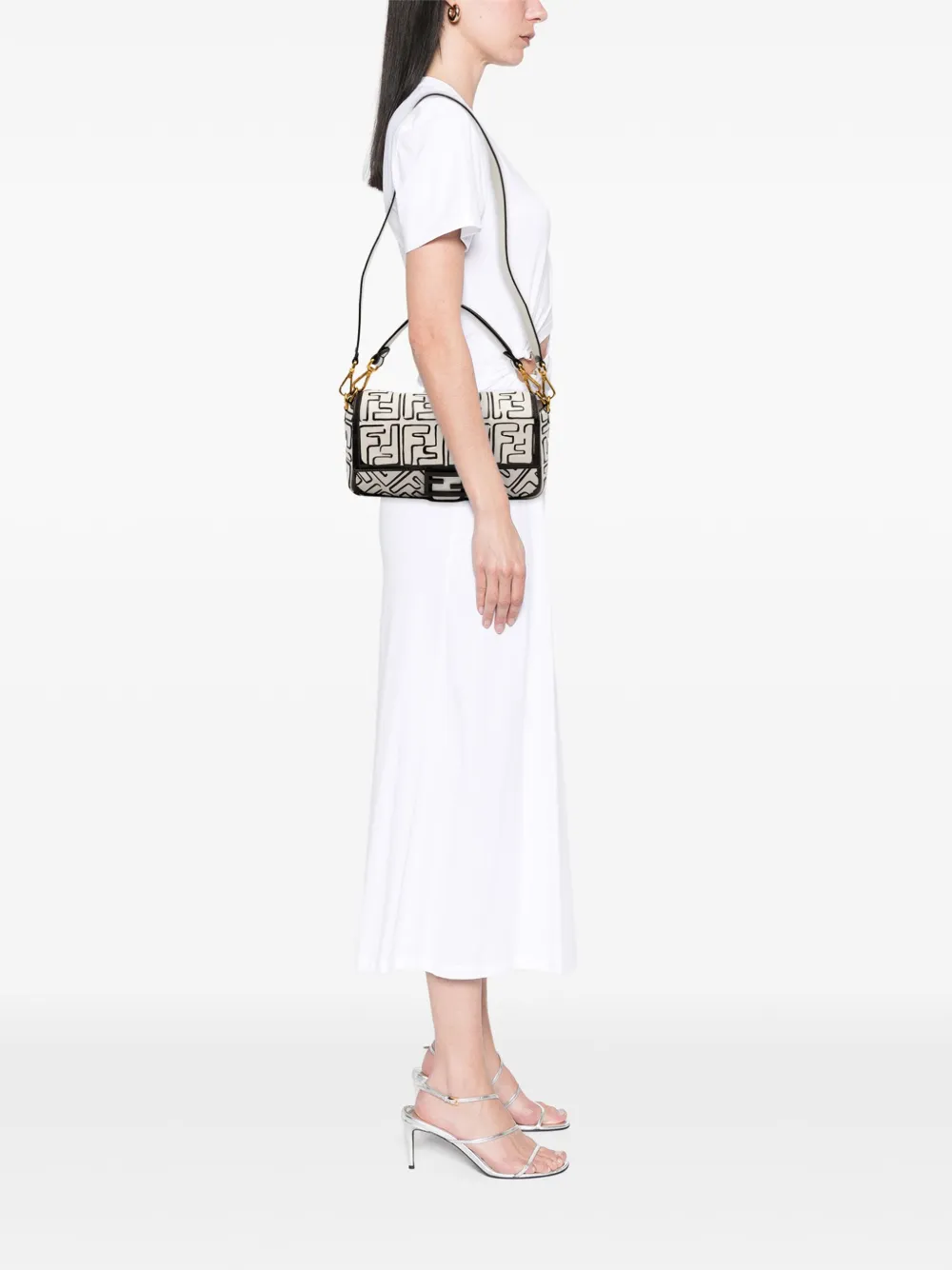 Pre-owned Fendi 2010-2025 Joshua Vides California Sky Medium Embossed Leather Baguette Satchel In White