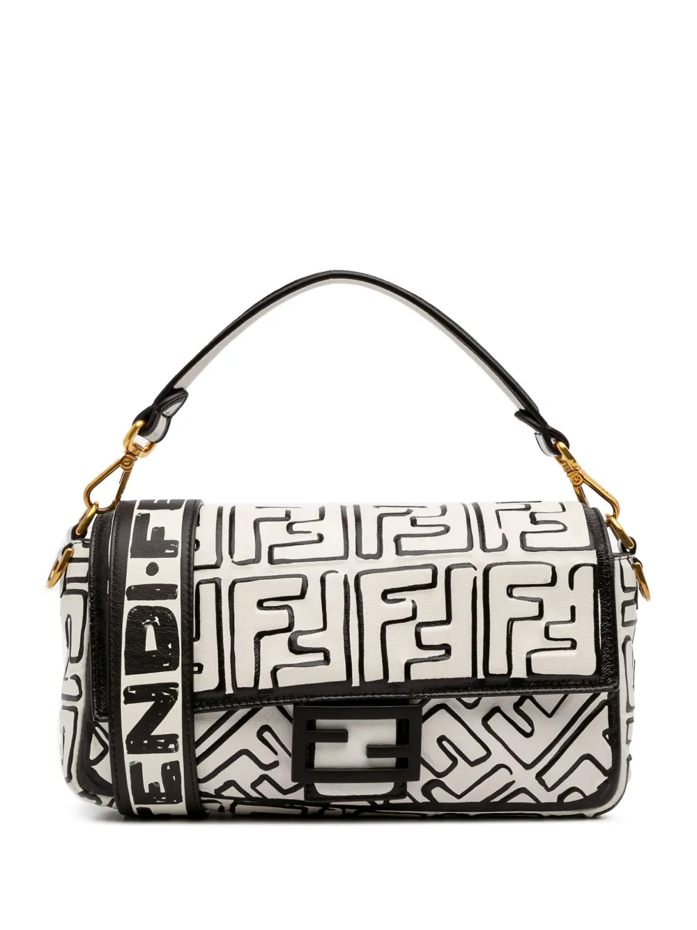 Pre-owned Fendi 2010-2025 Joshua Vides California Sky Medium Embossed Leather Baguette Satchel In White