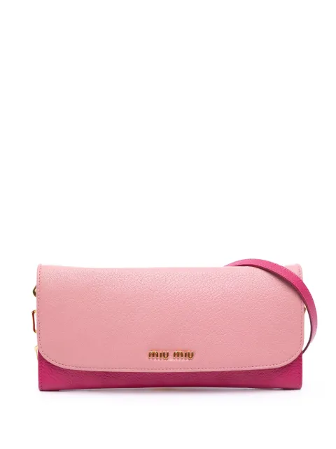 Miu Miu Pre-Owned Bicolor Goatskin Madras 搭链斜挎钱包（2010年典藏款）