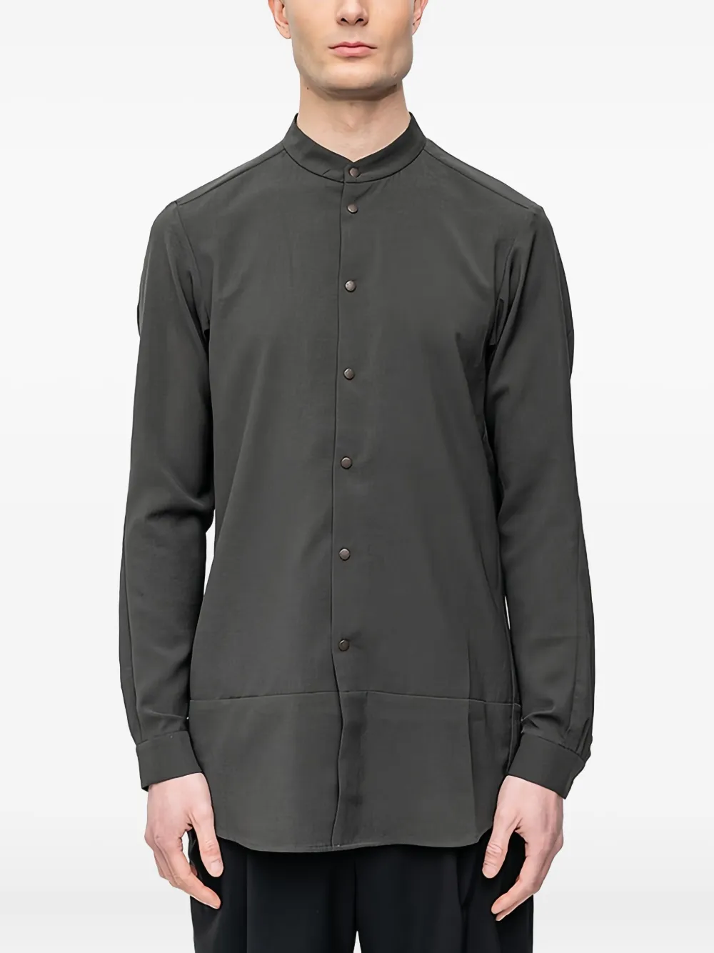 Devoa Mandarin-collar Button-down Shirt In Green