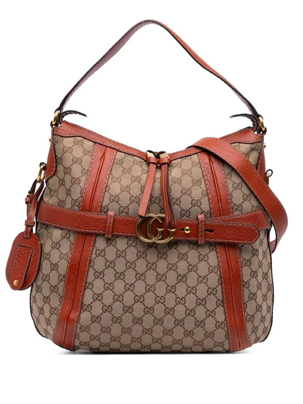 Pre-owned Gucci 2016-2025 Medium Gg Canvas Running Satchel In Brown