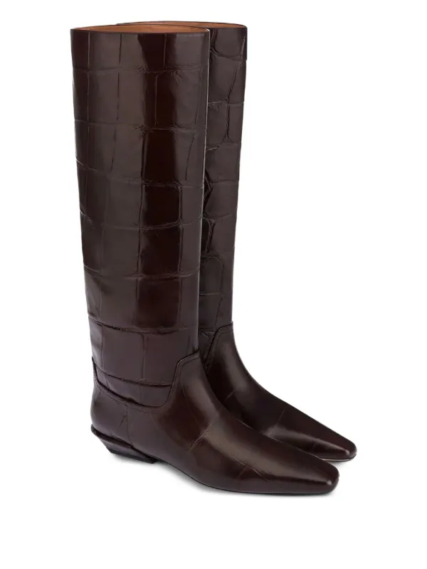 Coccodrillo Stivali Al Ginocchio Bordeaux Pointed Knee-high Boots