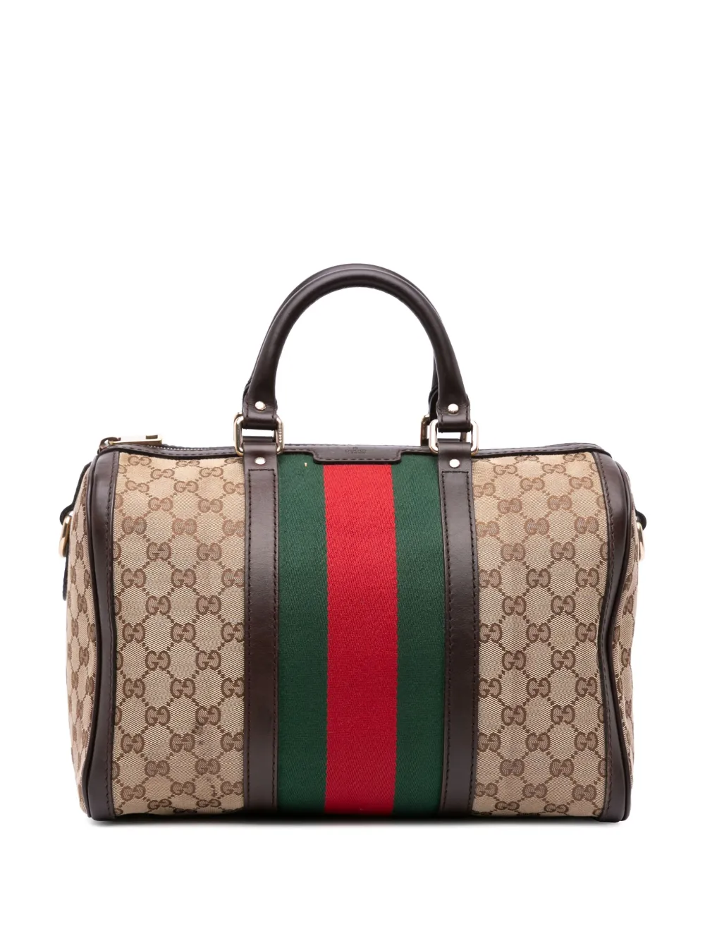 Pre-owned Gucci 2016-2025 Gg Canvas Web Joy Boston Bag Satchel In Brown