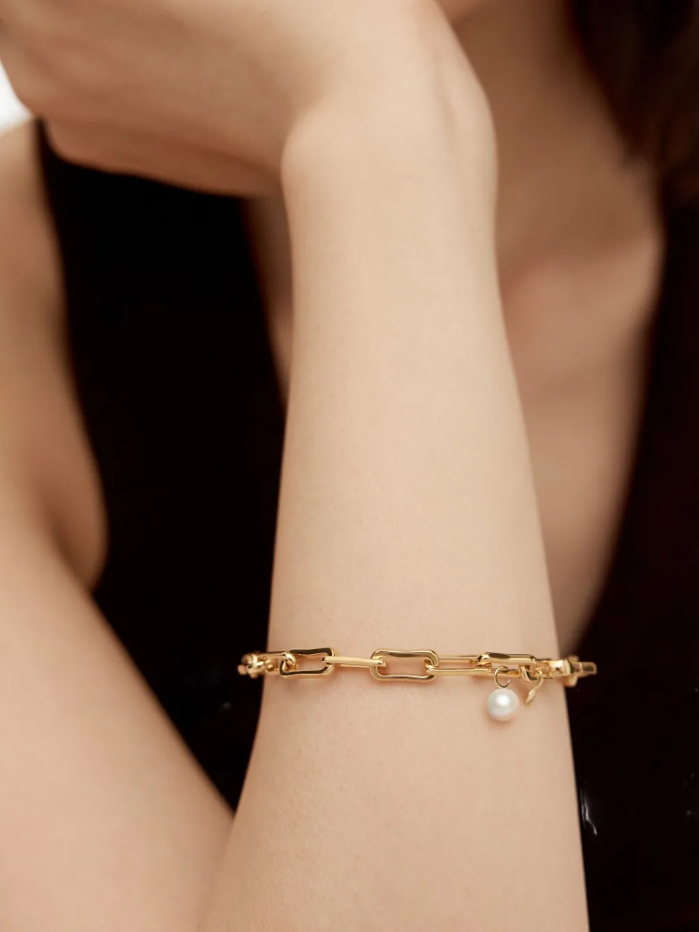 Monica Vinader Recycled 18k Gold Vermeil Alta Chain Pearl Bracelet In Brown