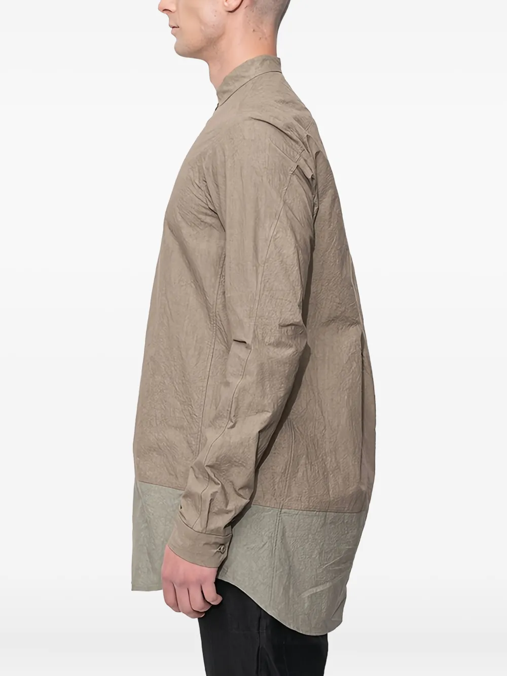 Devoa Overhemd met ronde opstaande kraag en vlakken - Beige