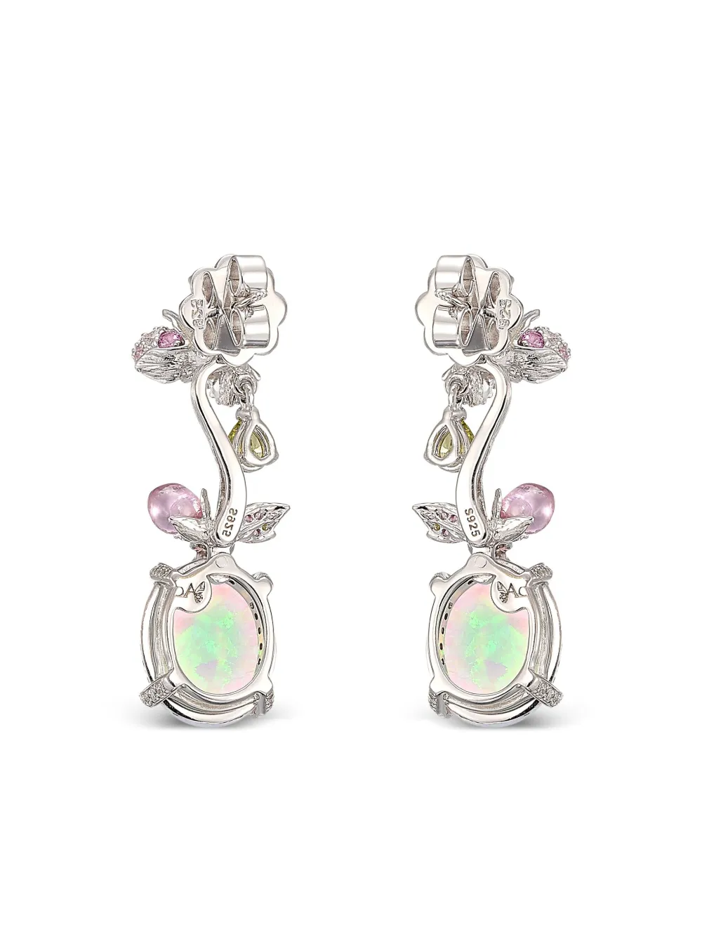 Anabela Chan 14k White Gold/rhodium Vermeil Blush Opal Carnivora Earrings In Multi