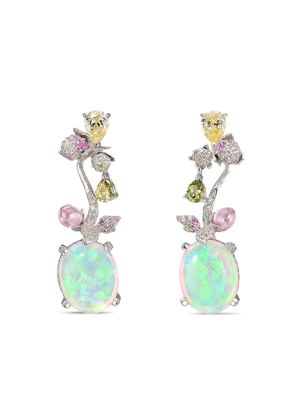 Anabela Chan 14k White Gold/rhodium Vermeil Blush Opal Carnivora Earrings In Multi