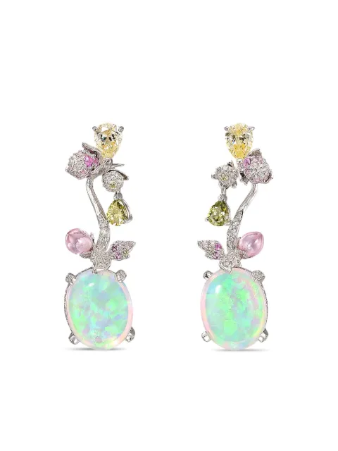 Anabela Chan Par de brincos Blush Opal Carnivora em ouro branco 14k e ródio vermeil