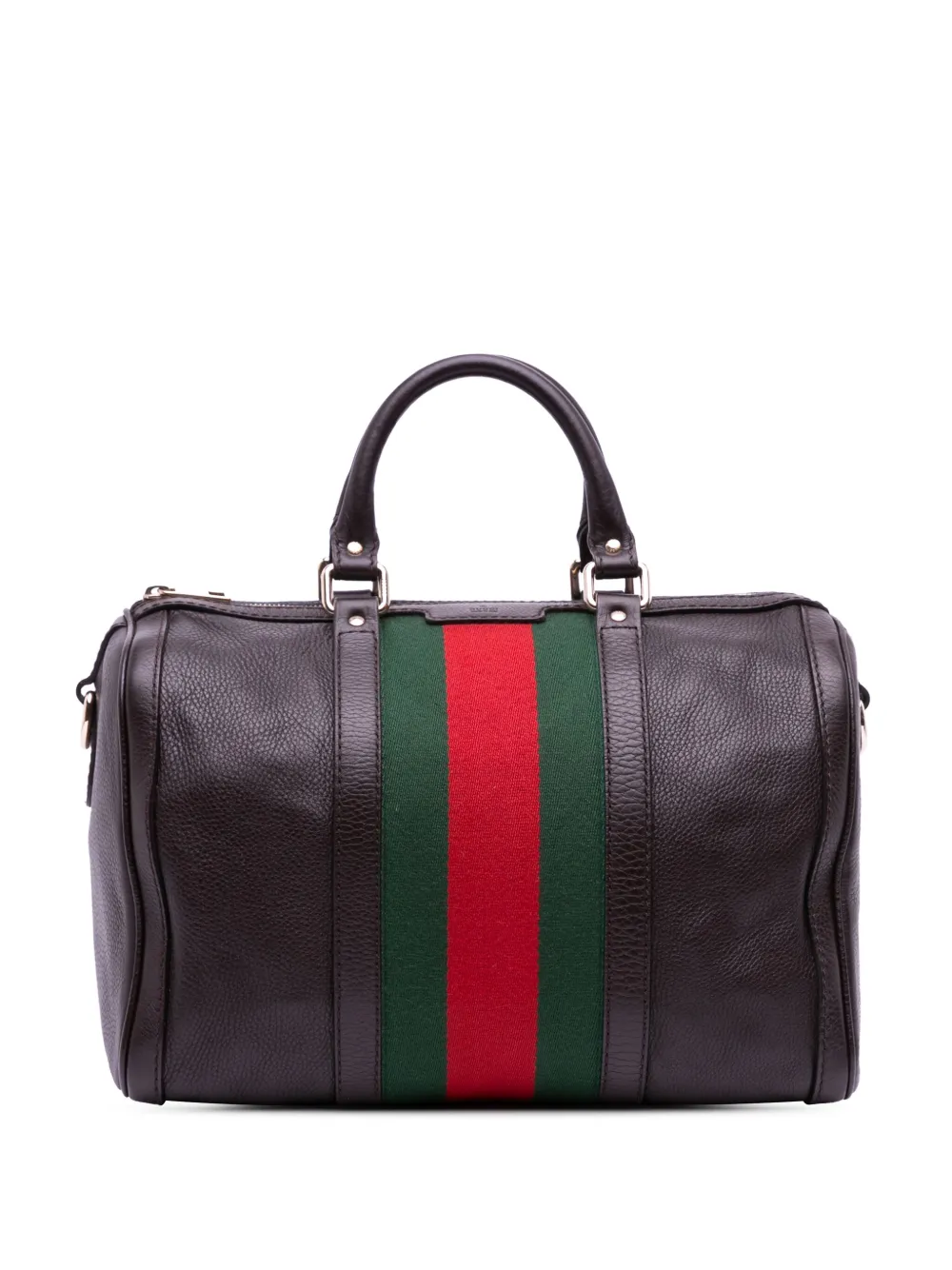 Pre-owned Gucci 2016-2025 Calfskin Web Joy Boston Bag Satchel In Brown