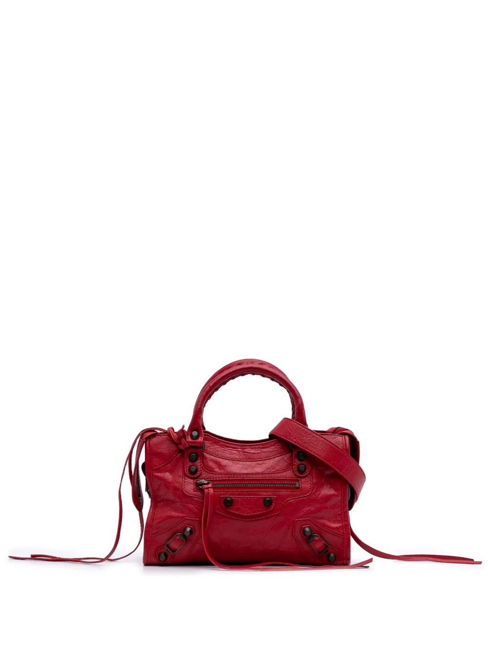 Pre-owned Balenciaga 2013 Mini Lambskin Motocross Classic City Satchel In Red