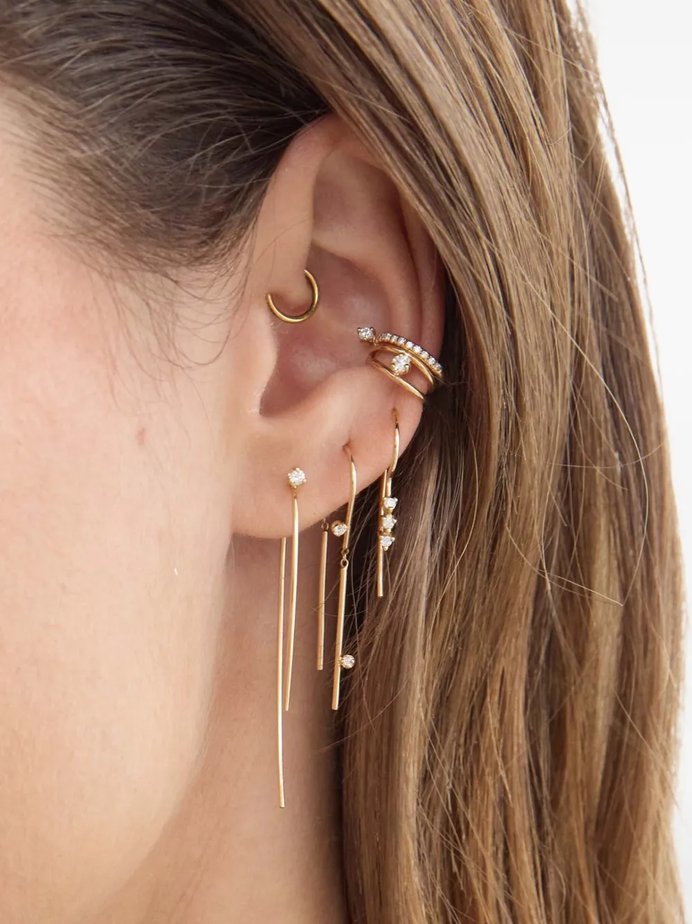 14k Yellow Gold Wire Diamond Earrings