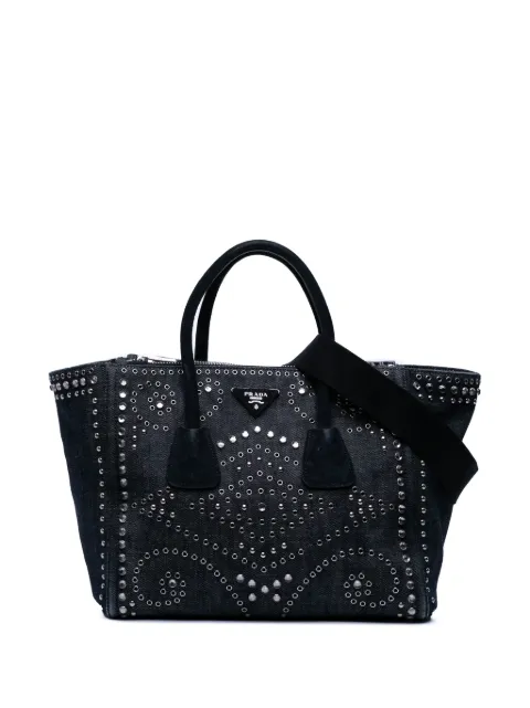 Prada Pre-Owned 2000-2025 Denim Canapa Bijoux and Grommet Twin Pocket Tote satchel