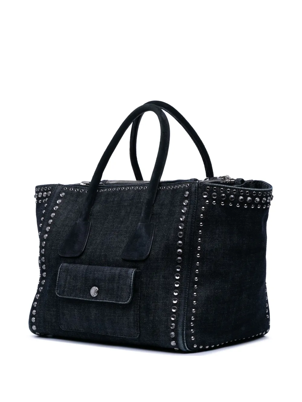 Pre-owned Prada 2000-2025 Denim Canapa Bijoux And Grommet Twin Pocket Tote Satchel In Blue