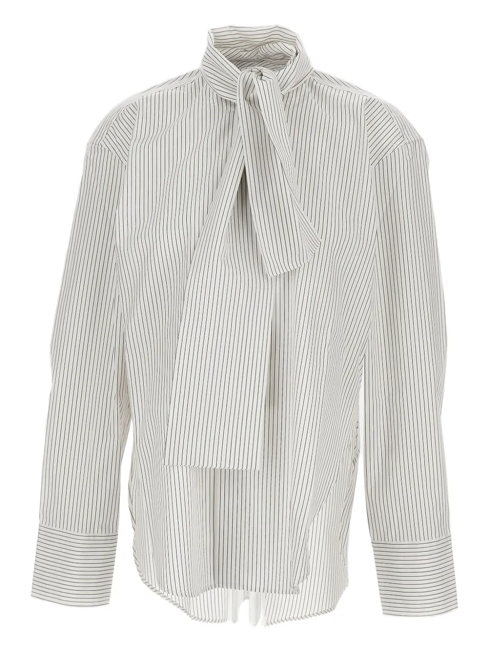 striped tie-neck shirt