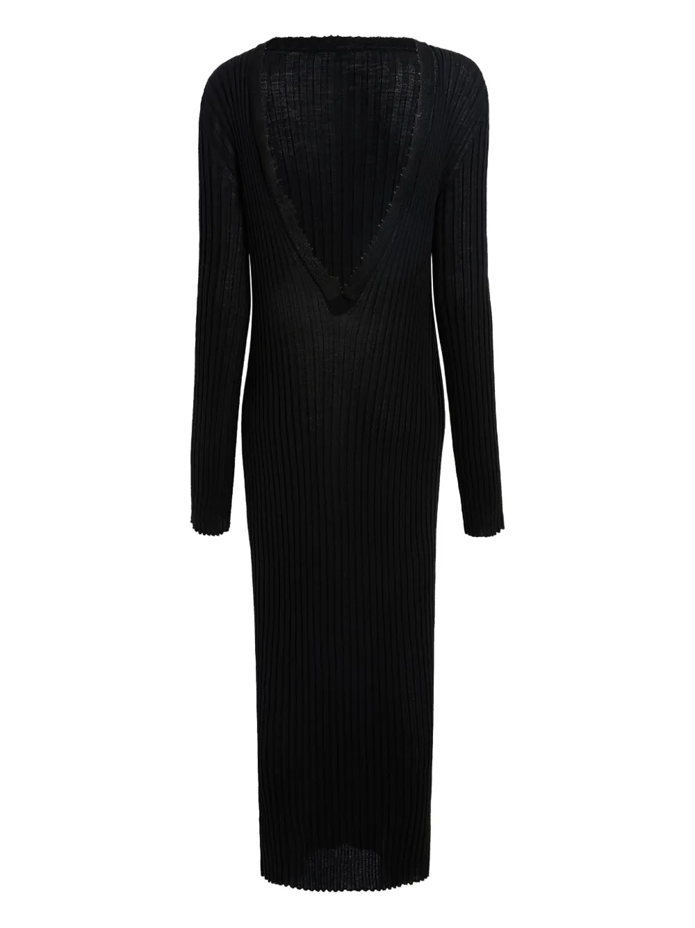 KHAITE ribbed open-back midi dress Zwart