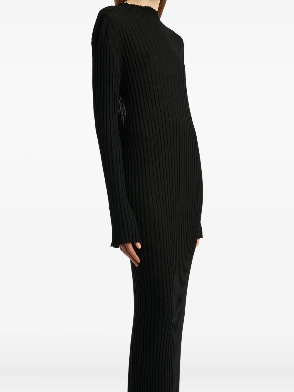 KHAITE ribbed open-back midi dress Zwart
