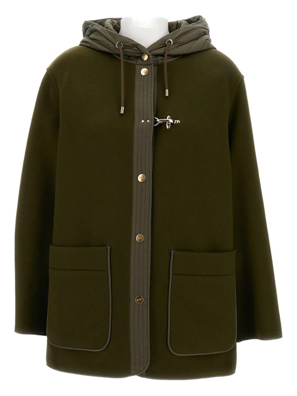 Fay Bi-material Caban Hooded Coat In Green