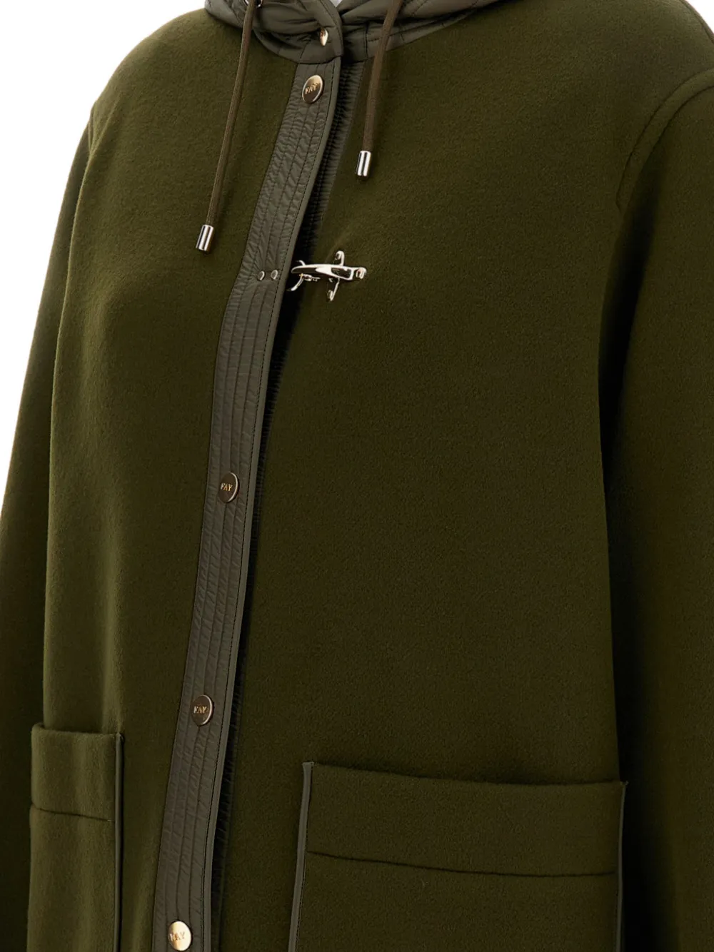 Fay Bi-material Caban Hooded Coat In Green
