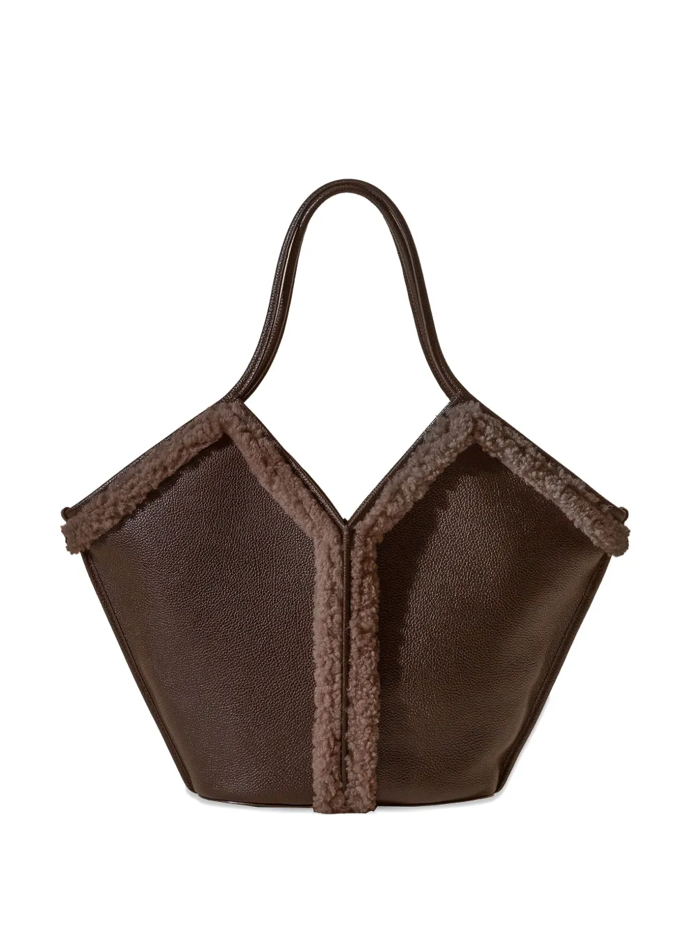shearling-trimmed leather shoulder bag