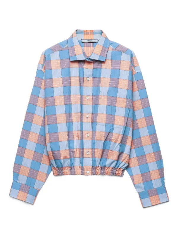 【美品】PRADA プラダ XL〜XXLギンガムチェック シャツ ブルー 45 Prada チェック シャツ | ブルー | FARFETCH JP