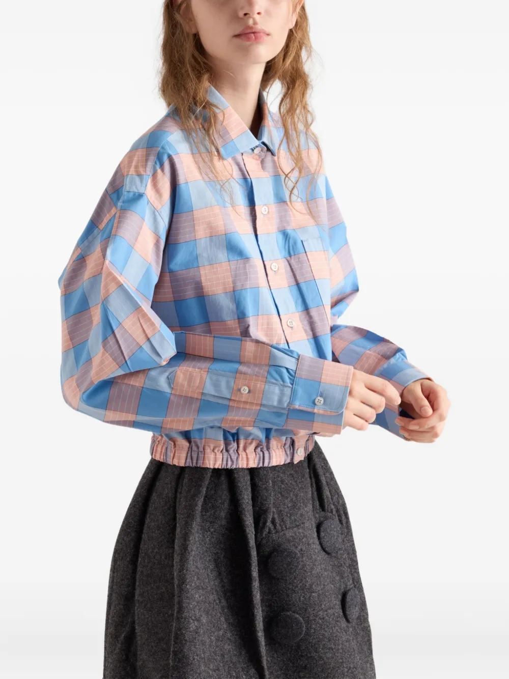 Prada Geruit popeline blouse Blauw