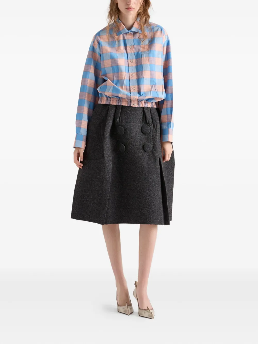 Prada Geruit popeline blouse - Blauw