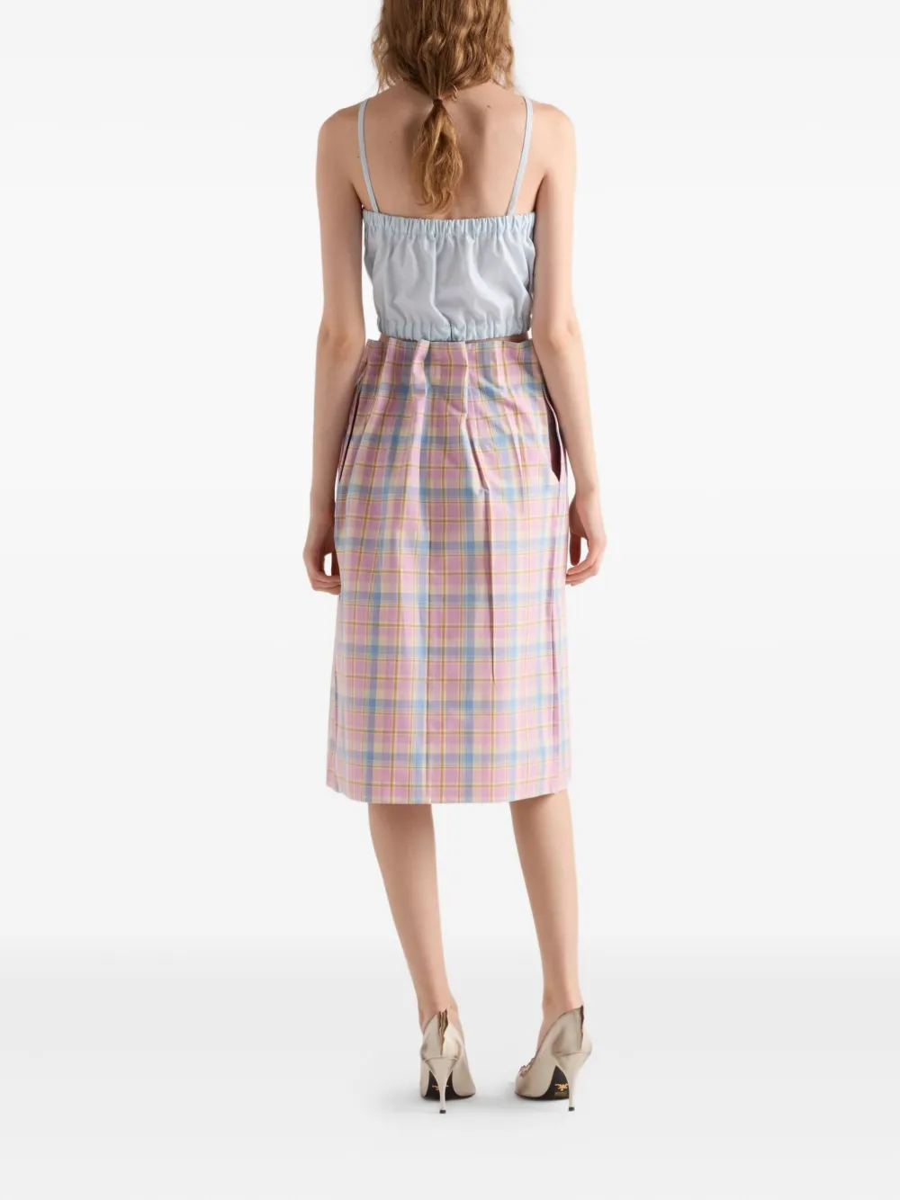 Prada Geruite midi-rok met strikdetail Roze