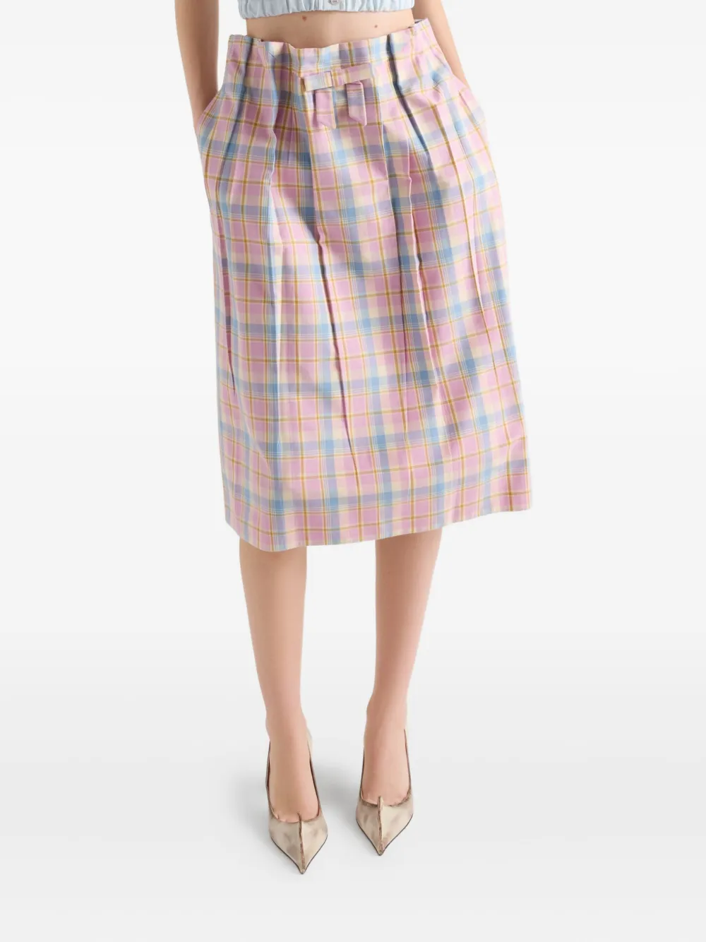 Prada Geruite midi-rok met strikdetail Roze