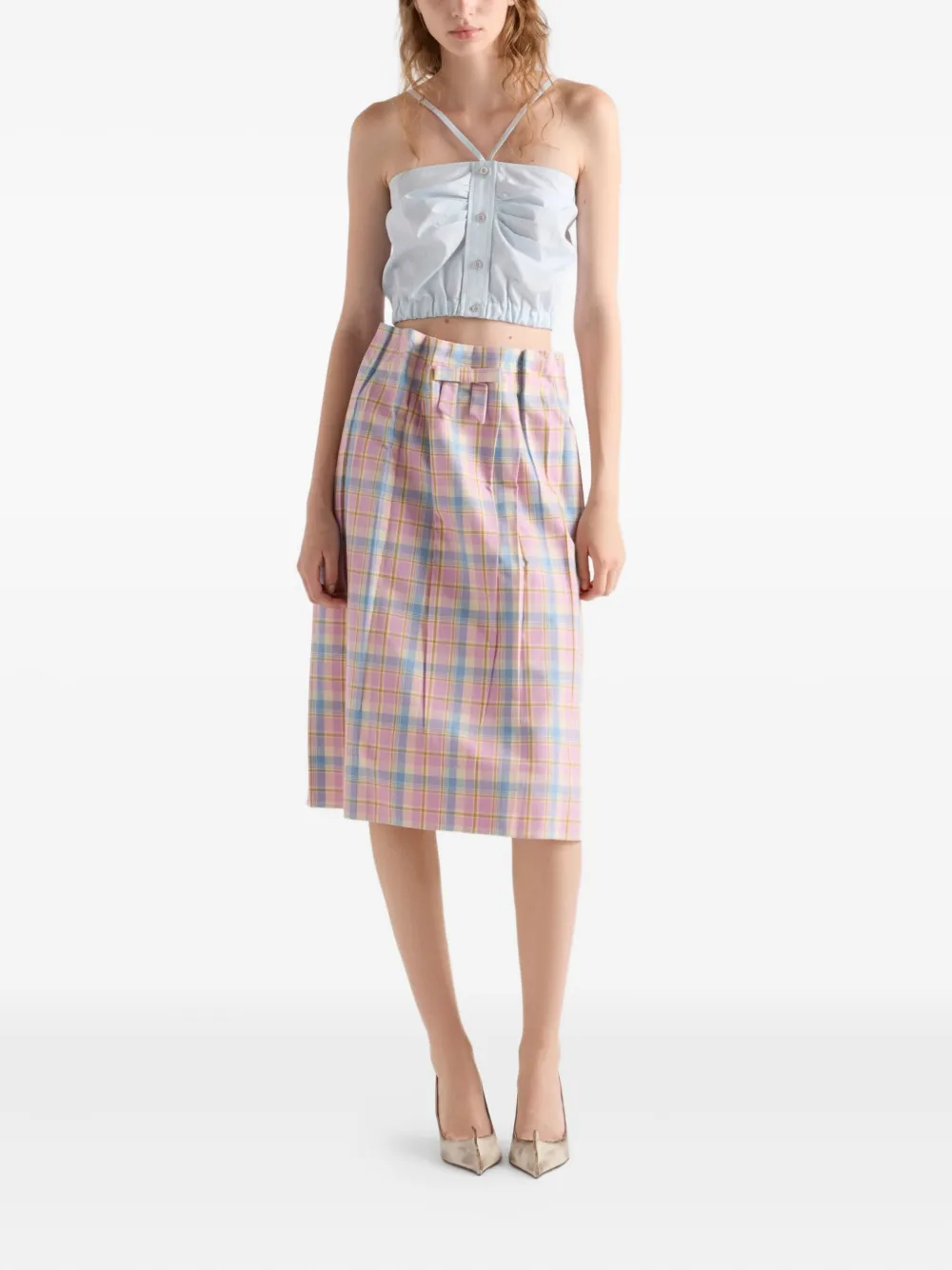 Prada Geruite midi-rok met strikdetail - Roze