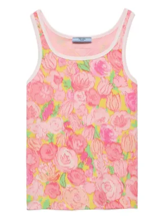 Prada floral-print Ribbed Tank Top | Pink | FARFETCH