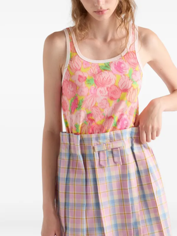 PRADA 花柄　タンクトップ　ノースリーブ　　38 Prada floral-print Ribbed Tank Top | Pink | FARFETCH