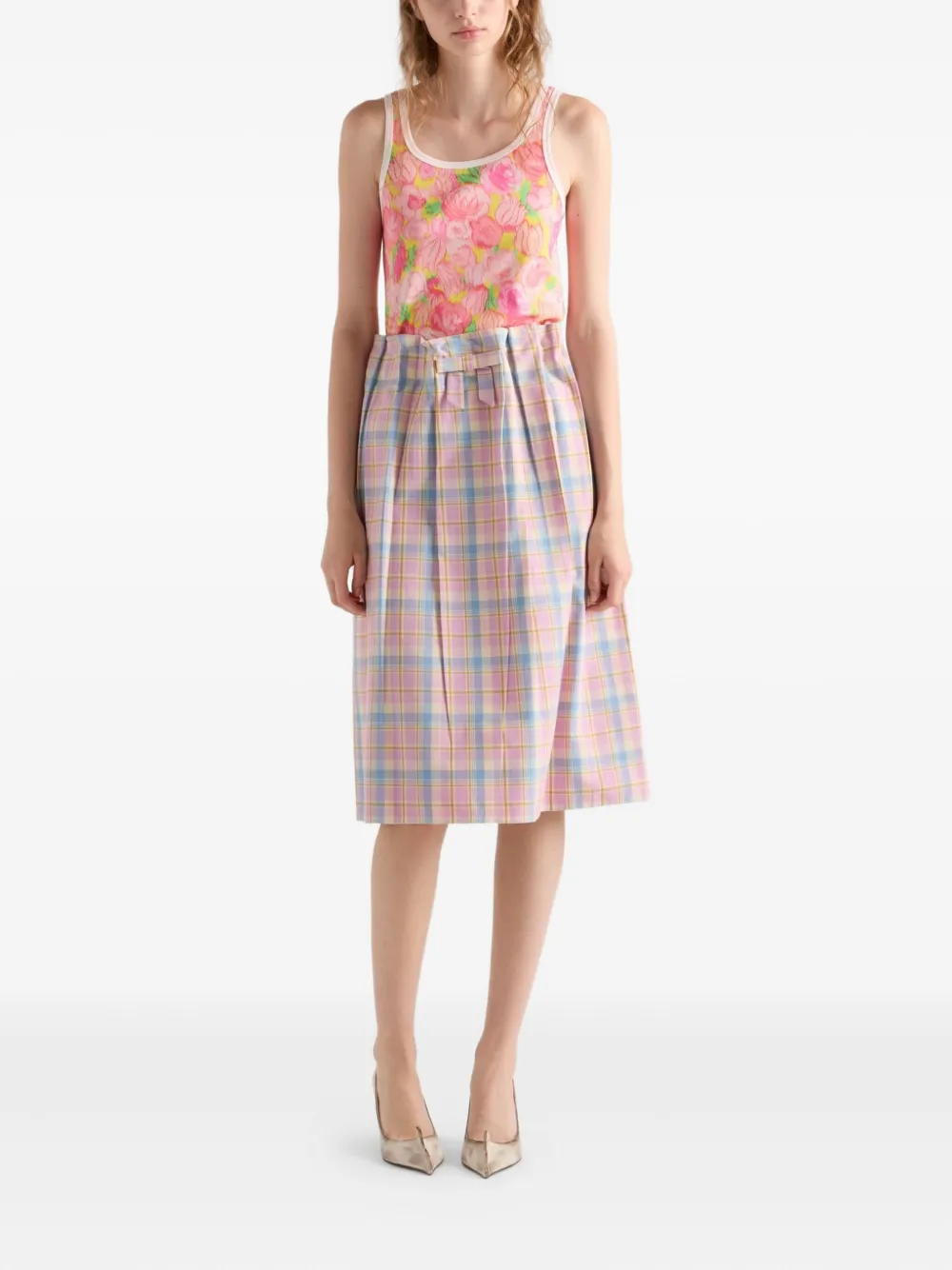 Prada Geribbelde tanktop met logoprint Roze