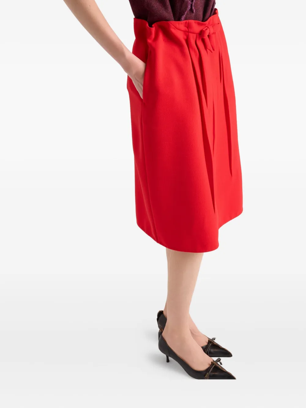 Prada Straight midi-rok met strikdetail en plooien Rood
