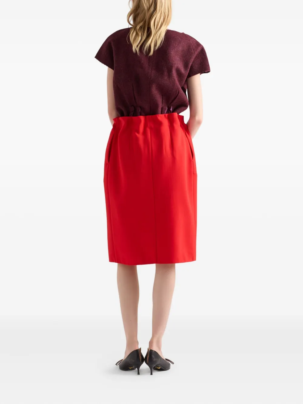 Prada Straight midi-rok met strikdetail en plooien Rood