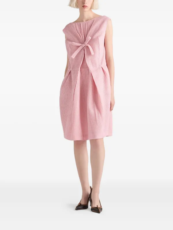 prada pink dress Selena Gomez Wears a Pink Prada Minidress to Celebrate a Rare Beauty Launch