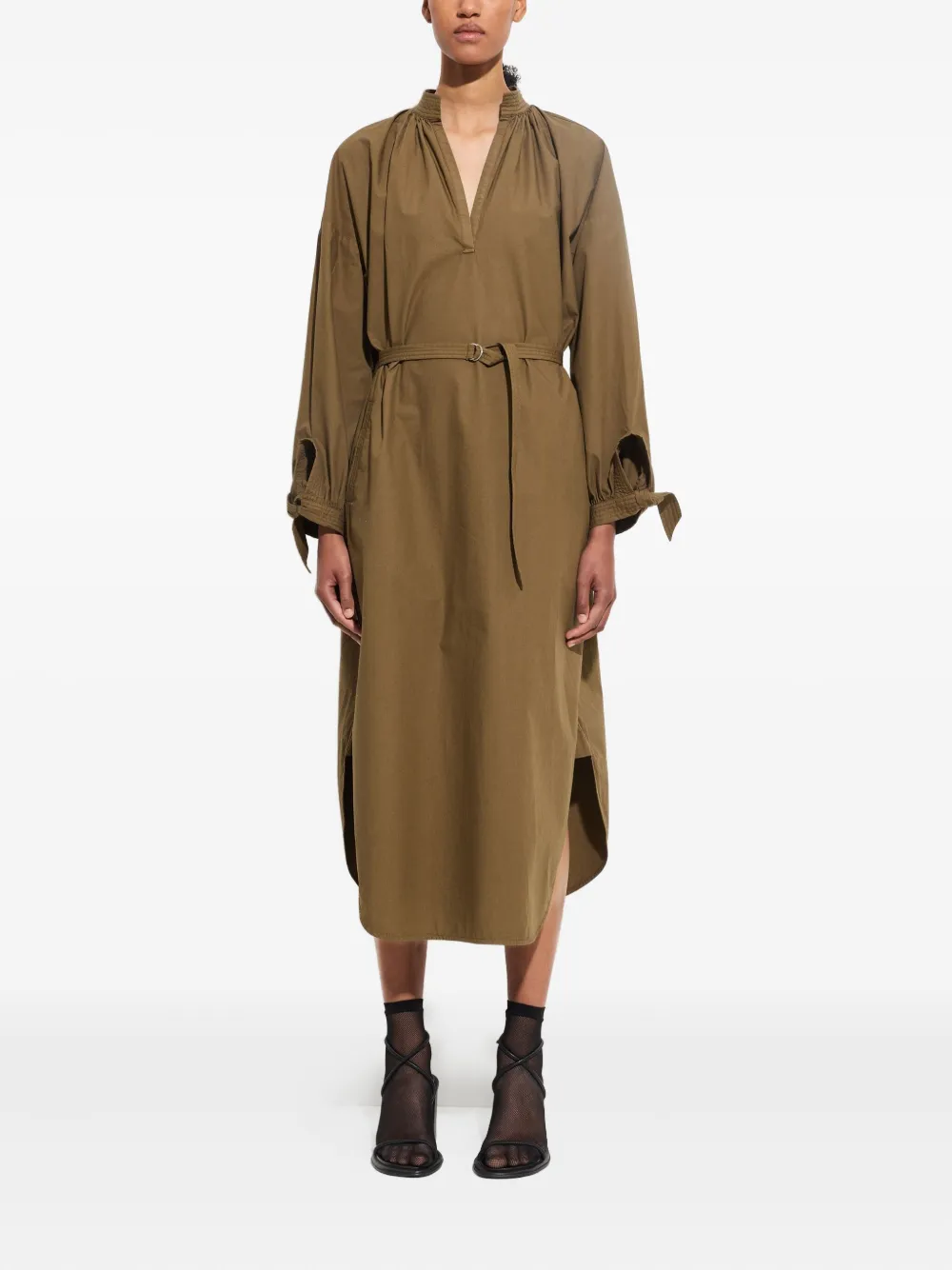Christian Wijnants Dulcie Tie-cuff Midi Shirt Dress In Green
