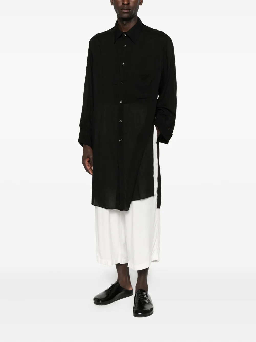 Yohji Yamamoto asymmetric collar shirt - Zwart