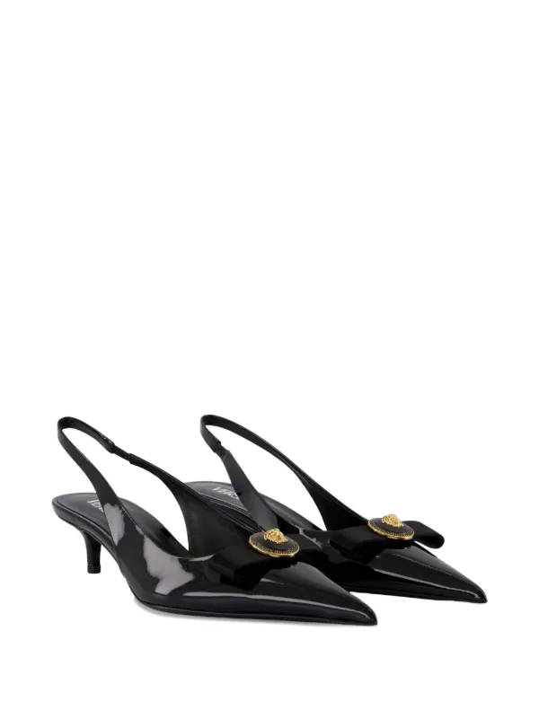 GIANNI VERSACE ヒール ジャンニ リボン パテント パンプス 110 mm ブラック,ゴールド