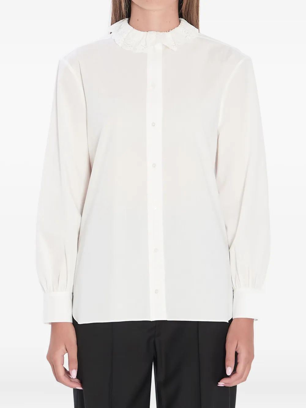 Saint Laurent Blouse van katoenblend met kanten kraag Wit