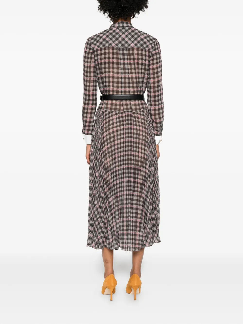 Self-portrait Checked Chiffon Midi Dress In Brown