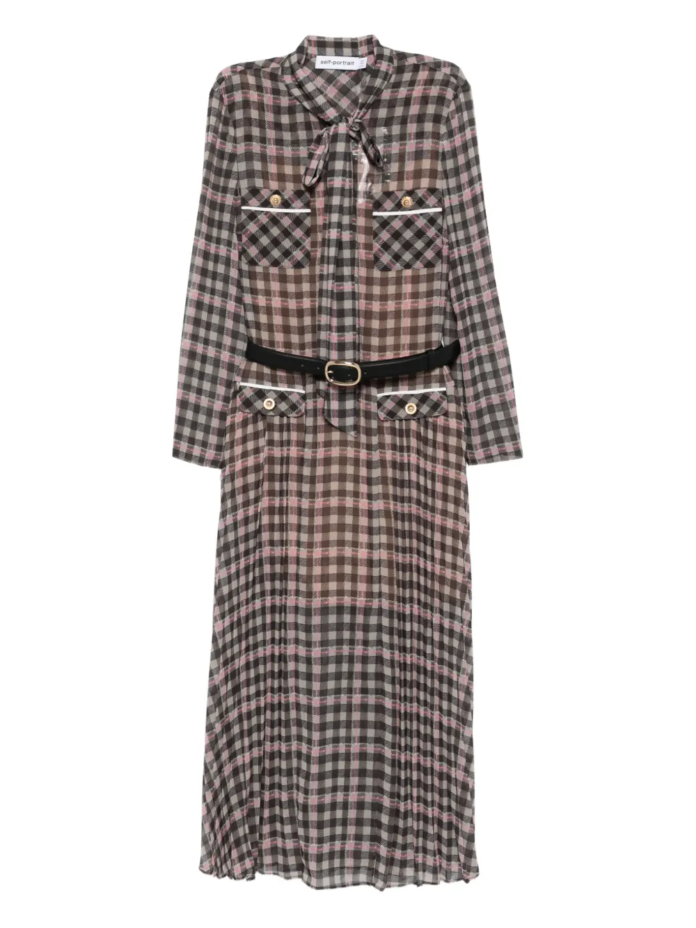 Self-Portrait checked chiffon midi dress | Brown | Image 1