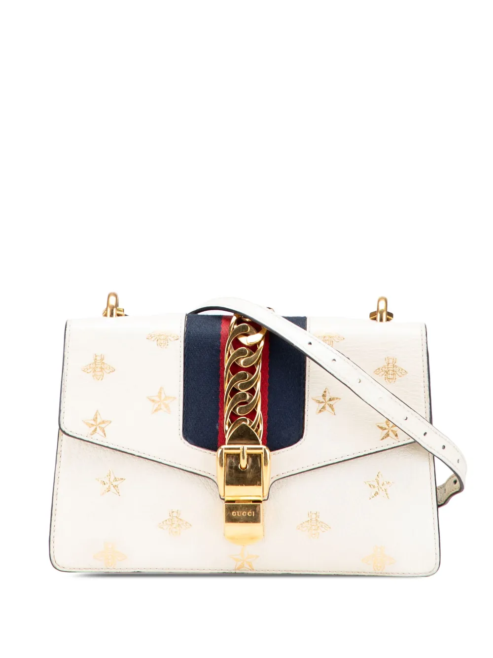 Pre-owned Gucci 2016-2025 Small Leather Bee Star Sylvie Satchel In White