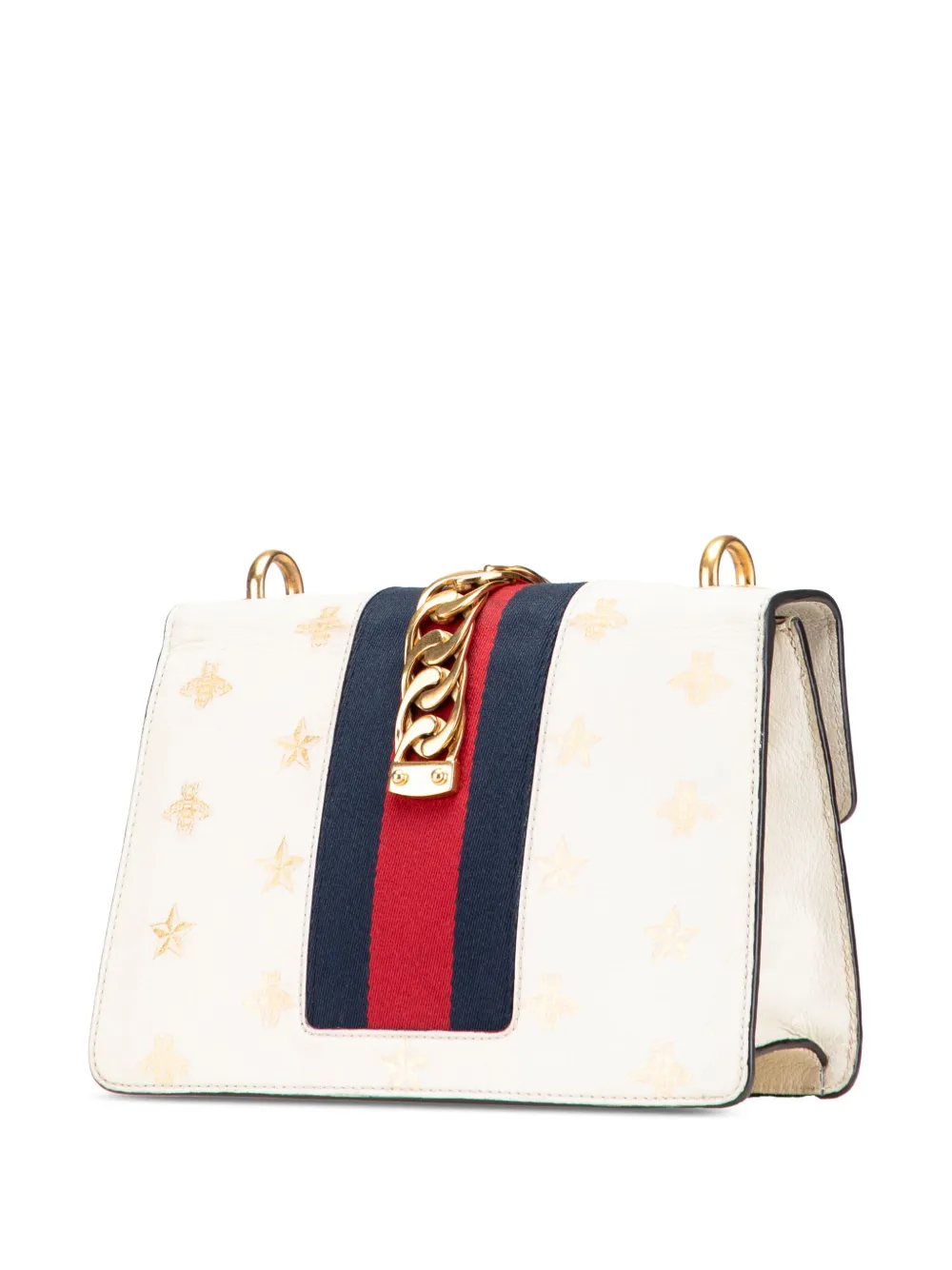 Pre-owned Gucci 2016-2025 Small Leather Bee Star Sylvie Satchel In White